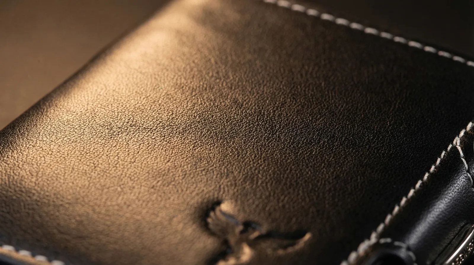 Nappaleder-Detail aus dem Hörner-Sortiment, Schnittkante und Narbung im Closeup