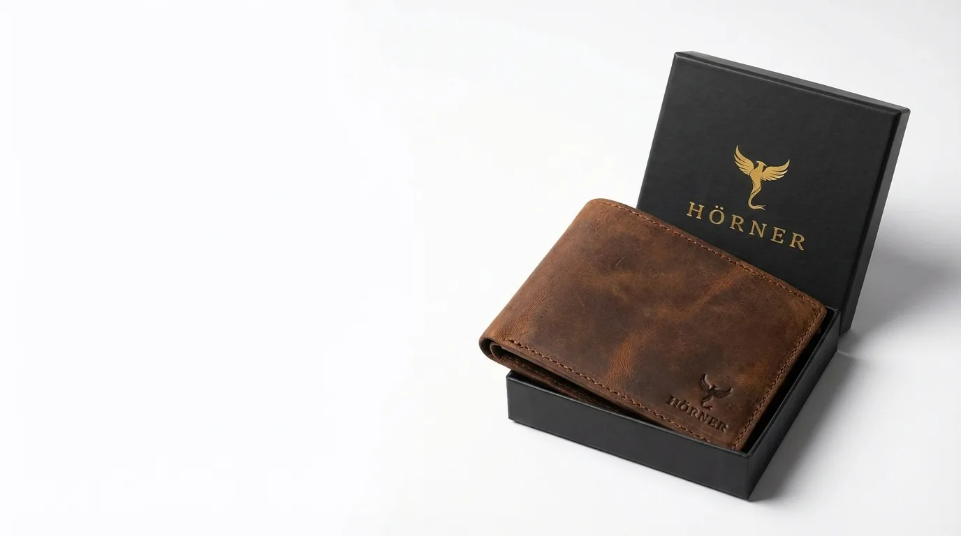 Cognac-Leder-Geldbörse mit Vintage-Patina aus dem Hörner-Sortiment in Geschenkbox