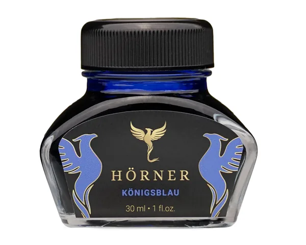 Hörner Tintenfass 30 ml mit blauer Tinte, weißer Hintergrund