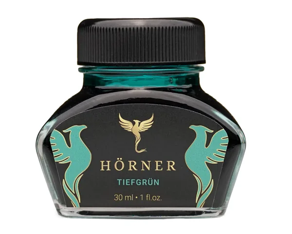 Hörner Tintenfass 30 ml mit grüner Tinte, weißer Hintergrund