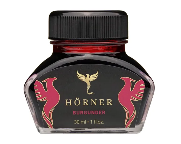 Hörner Tintenfass 30 ml mit roter Tinte, weißer Hintergrund