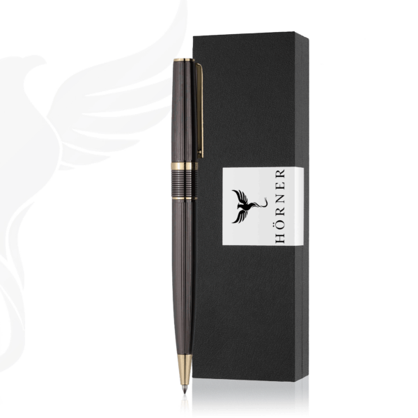 HÖRNER Vectrum-Hochwertiger Vintage Kugelschreiber schwarz Gold Schreibfarbe Blau 1 mm I Aus Metall edles Schreibset mit Etui I Dokumentenechter Stift für Vielschreiber I Design