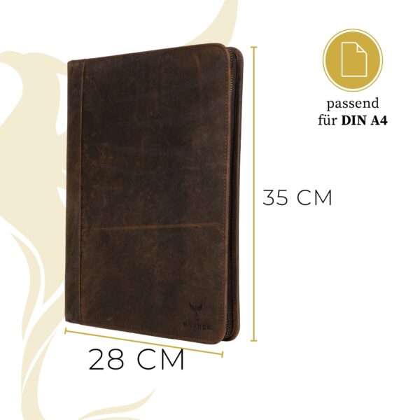 Hörner Rom Konferenzmappe Cognac geschlossen mit Maßangaben 35 x 28 x 3 cm, passend für DIN A4