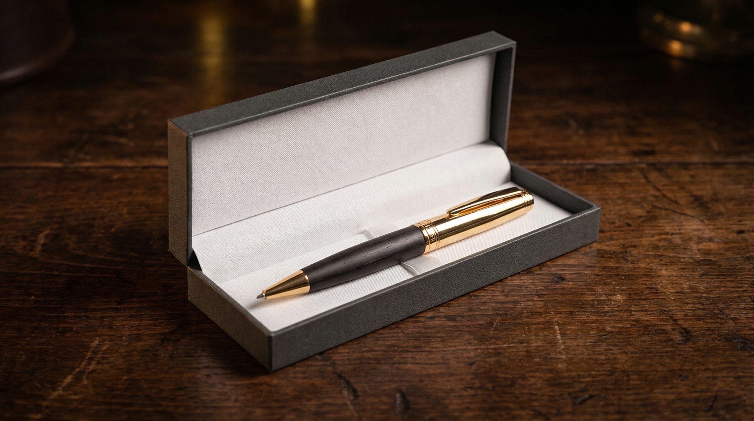 Hörner Legno Kugelschreiber aus Ebenholz mit Goldelementen in der Geschenkbox