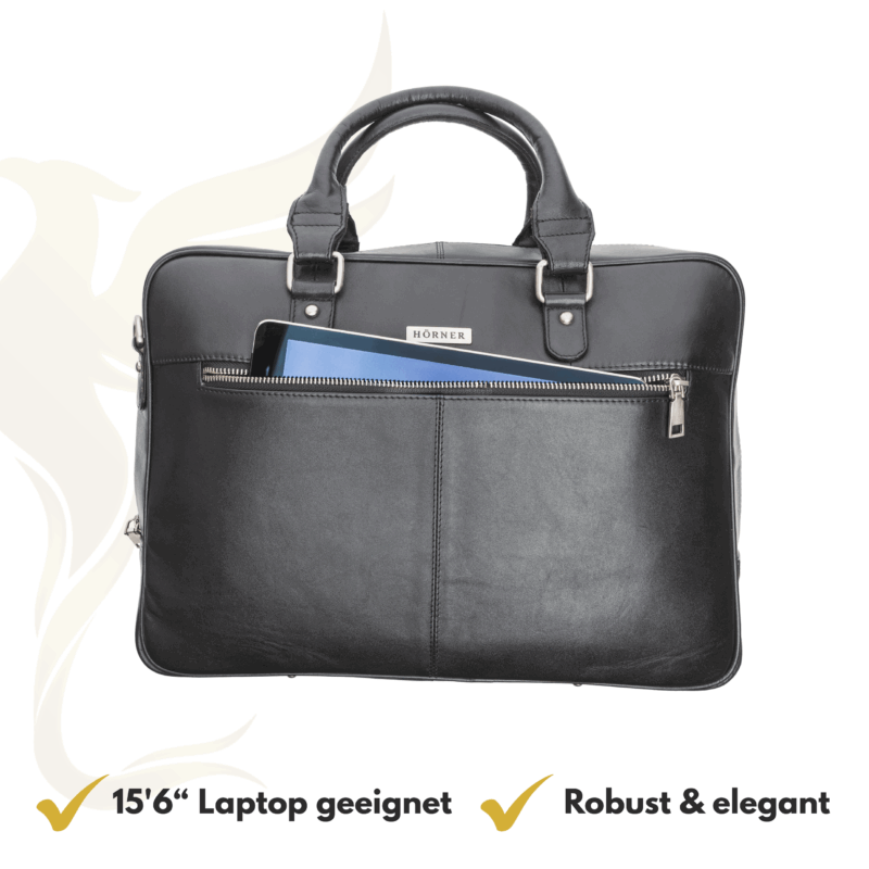Hörner Hannover Businesstasche aus schwarzem Nappaleder — Materialansicht