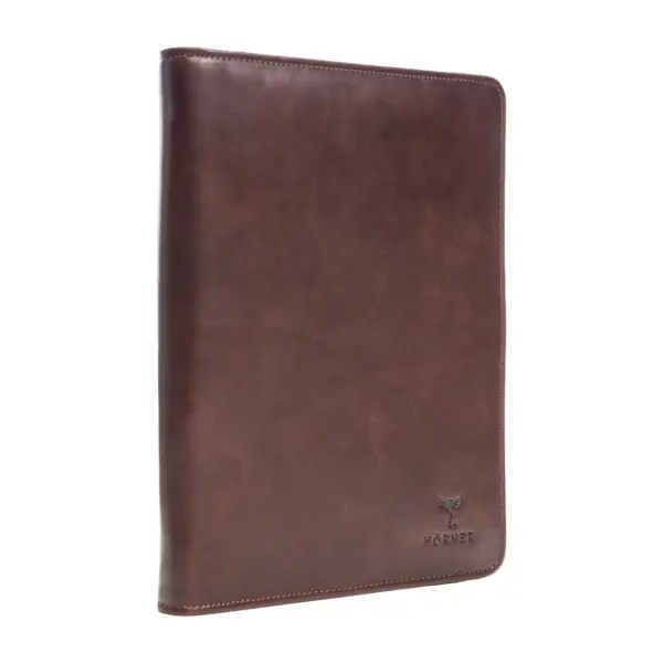 Paris Konferenzmappe Cognac Seitenansicht Leder-Textur