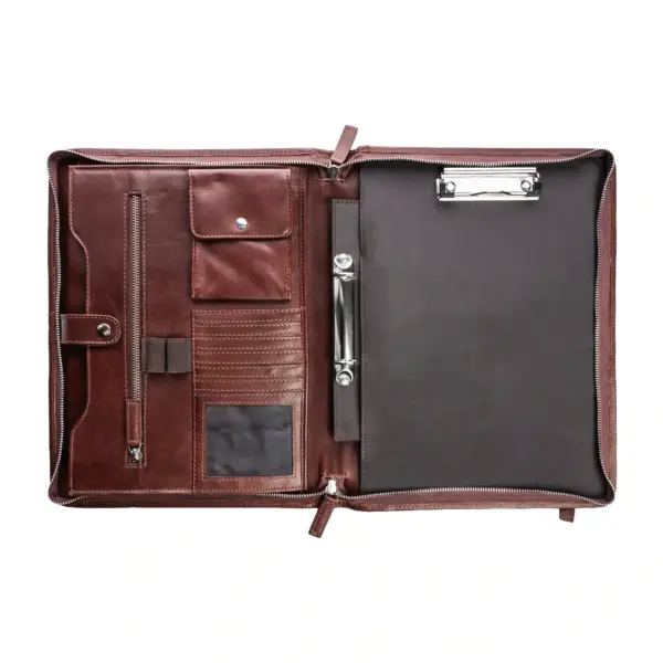 Paris Konferenzmappe Cognac geöffnet mit Tabletfach und Visitenkartenfächern