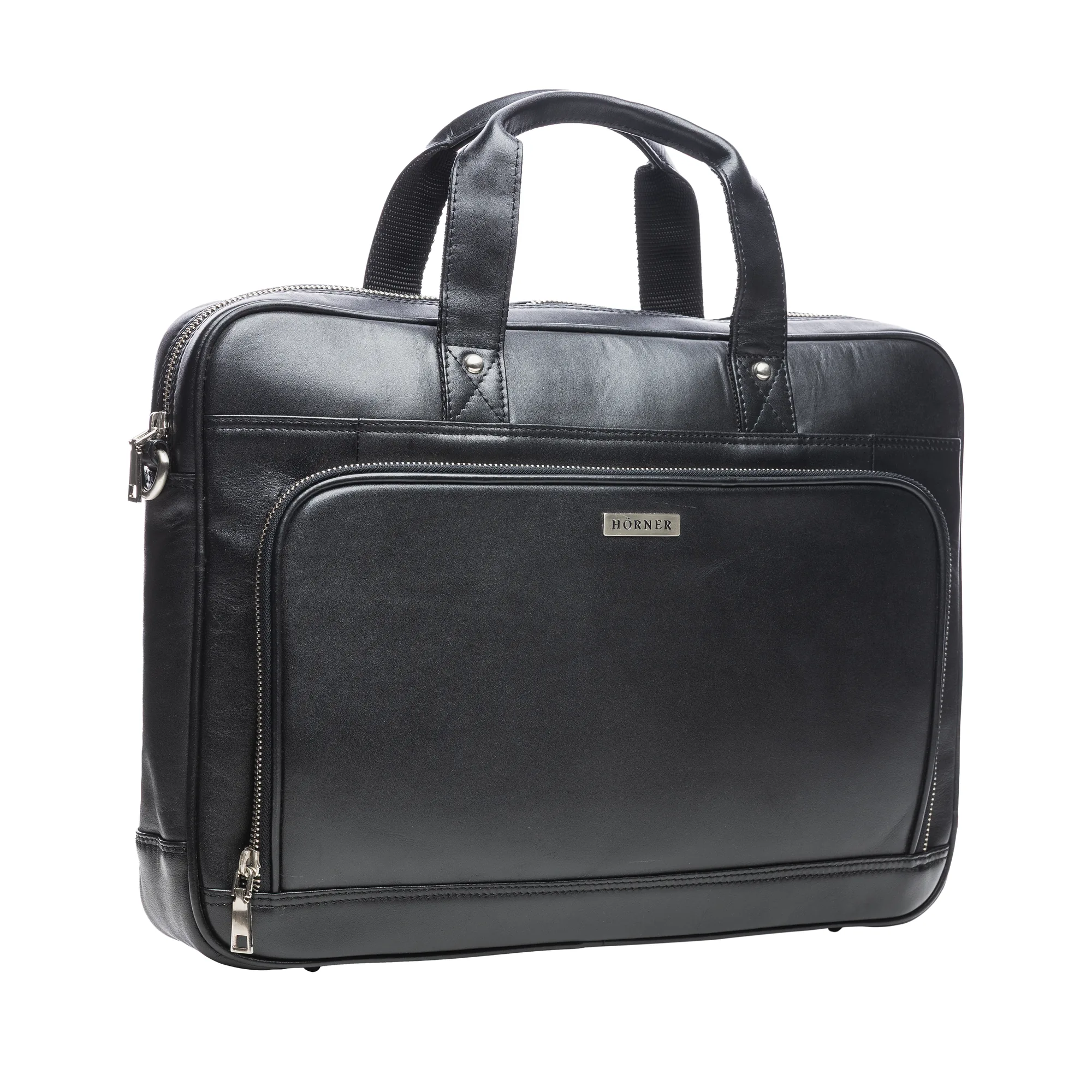 Sac business Hörner Bremen en cuir nappa noir, vue de biais gauche
